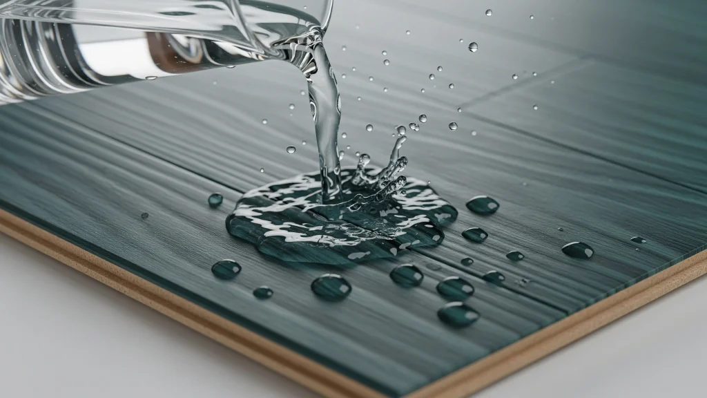 Water beading on the surface of Sivilima GoFloor vinyl flooring, proving it is 100% waterproof for Sri Lankan homes.